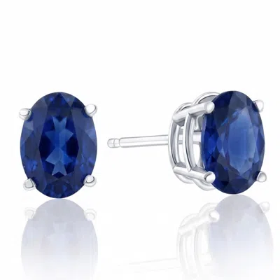 Pompeii3 Certified 2ct Tw Blue Sapphire Diamond Stud 14k White Gold Lab Grown In Metallic