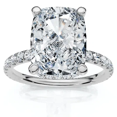 Pompeii3 Certified 3 1/2ct Cushion Hidden Halo Diamond Engagement Ring 14k Gold Lab Grown In Metallic