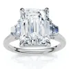 Pompeii3 Certified 3 1/2ct Emerald Cut & Baguette Engagement Ring 14k Gold/pt Lab Grown In Metallic
