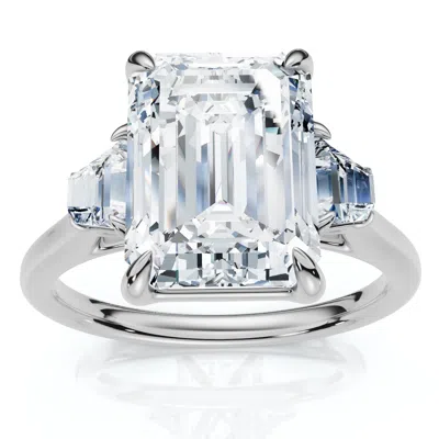 Pompeii3 Certified 3 1/2ct Emerald Cut & Baguette Engagement Ring 14k Gold/pt Lab Grown In Metallic