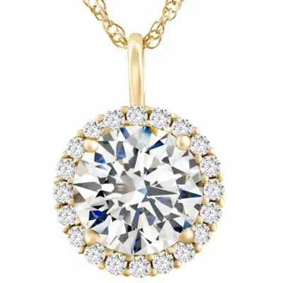 Pompeii3 Certified 3 1/2ct Halo Diamond Pendant 14k Gold Women's Necklace Lab Grown