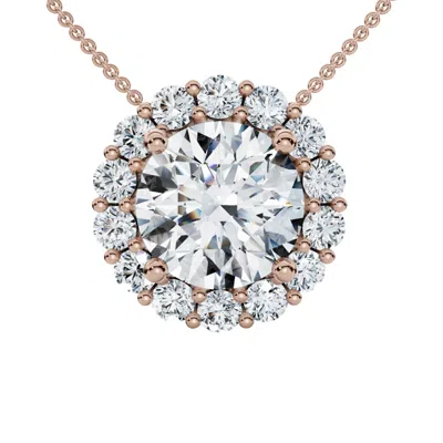 Pompeii3 Certified 3 1/2ct Halo Diamond Pendant Lab Grown 14k Gold Women's Necklace In Multi