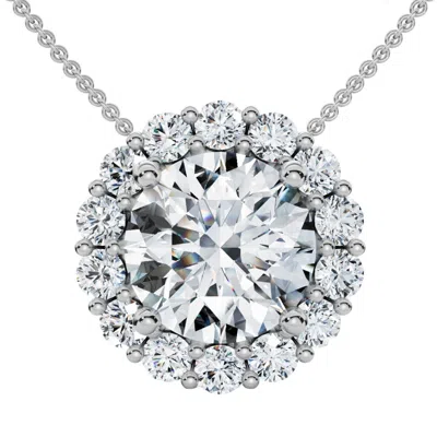 Pompeii3 Certified 3 1/2ct Halo Diamond Pendant Lab Grown 14k Gold Women's Necklace In White