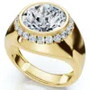 Pompeii3 Certified 3 1/3ct Men's Bezel Set Diamond Halo Signet Ring 14k Gold Lab Grown In Gold