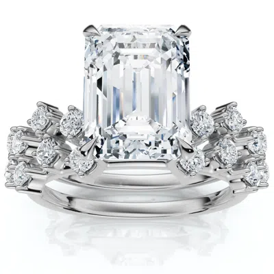 Pompeii3 Certified 3 1/4ct Emerald Diamond Bridal Set 14k Gold Or Platinum Lab Grown In Silver
