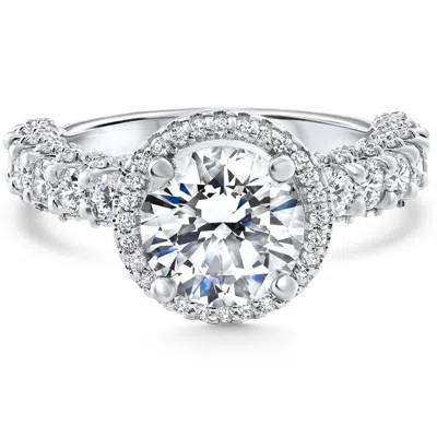 Pompeii3 Certified 3.18ct Pave Round Diamond Engagement 14k White Gold Lab Grown In Silver