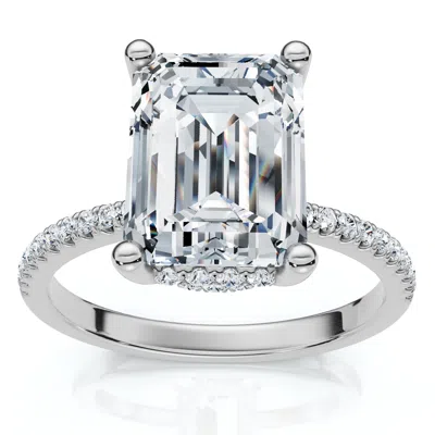 Pompeii3 Certified 3.20ct Emerald Cut Diamond Side Halo Ring 14k Gold Or Pt Lab Grown In White