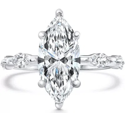 Pompeii3 Certified 3.40ct Marquise Diamond Engagement Ring 14k White Gold Lab Grown