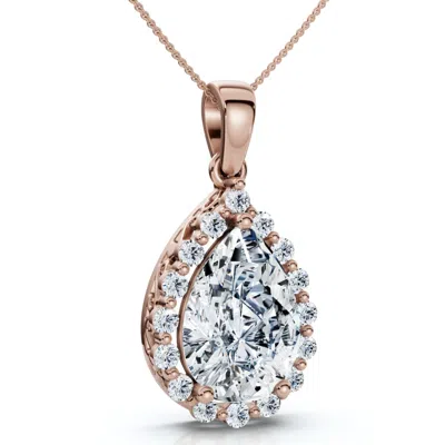 Pompeii3 Certified 3.40ct Pear Shape Diamond Halo Dangle Penadnt 14k Gold Lab Grown 1" In Silver