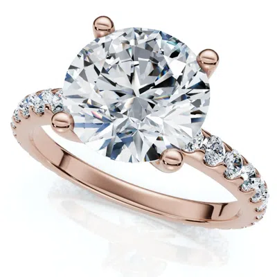 Pompeii3 Certified 3.40ct Round Cut Diamond Engagement Ring 14k Gold Lab Grown In Gray