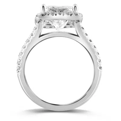 Pompeii3 Certified 3.80ct Princess Cut Halo Diamond Engagement Ring 14k White Gold
