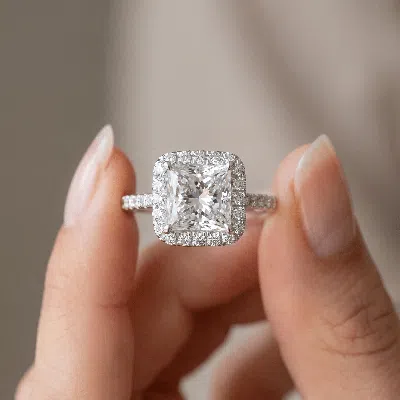 Pompeii3 Certified 3.80ct Princess Cut Halo Diamond Engagement Ring 14k White Gold In Transparent