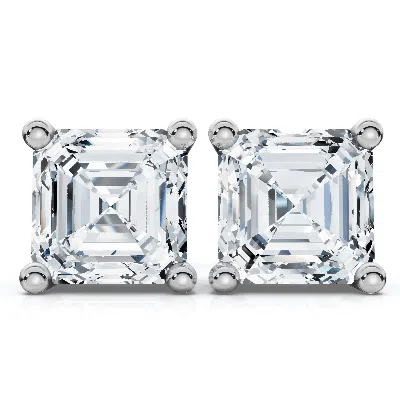Pompeii3 Certified 3ct Asscher Cut Diamond Studs 14k White Gold Lab Grown Earrings In Metallic