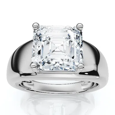 Pompeii3 Certified 3ct Asscher Cut Solitaire Cigar Band 14k Gold Or Platinum Lab Grown In Metallic