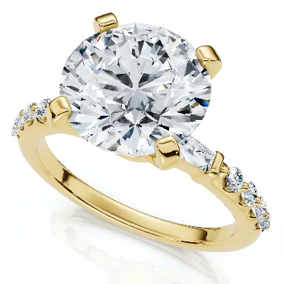 Pompeii3 Certified 3ct Diamond & Baguette Accent Diamond Ring 14k Gold Or Pt Lab Grown In Silver