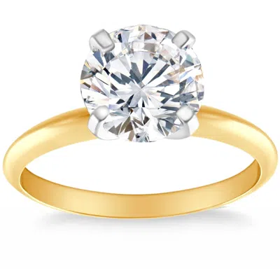Pompeii3 Certified 3ct Diamond Solitaire 14k Yellow Gold Round Cut Engagement Ring Lab Grown