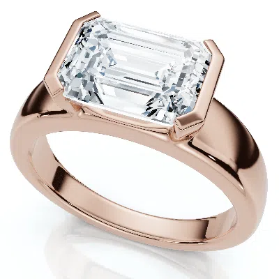 Pompeii3 Certified 3ct East West Emerald Diamond Engagement Ring 14k Gold Or Pt Lab Grown In Silver