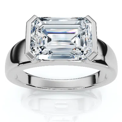 Pompeii3 Certified 3ct East West Emerald Diamond Engagement Ring 14k Gold Or Pt Lab Grown In Metallic