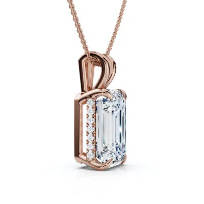 Pompeii3 Certified 3ct Emerald Cut Diamond Side Halo Pendant 14k Gold 18" Lab Grown In Multi