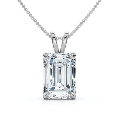 Pompeii3 Certified 3ct Emerald Cut Diamond Side Halo Pendant 14k Gold 18" Lab Grown In White