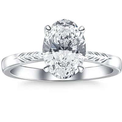 Pompeii3 Certified 3ct G/si1 Oval Diamond Solitaire Engagement Ring 14k Gold Lab Grown In Silver