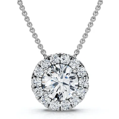 Pompeii3 Certified 3ct Halo Diamond Solitaire Pendant 14k White Gold Lab Grown Necklace In Silver
