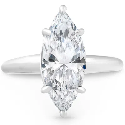 Pompeii3 Certified 3ct Marquise Diamond Solitaire Engagement Ring White Gold Lab Grown In Silver