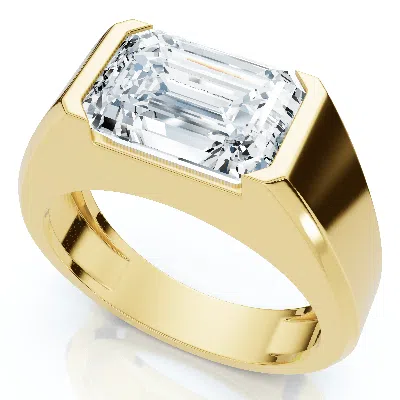 Pompeii3 Certified 3ct Men's Emerald Cut Half Bezel Diamond Ring 14k Gold Or Pt Lab Grown In Gray