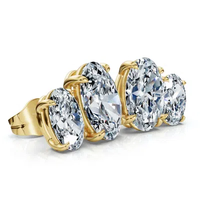 Pompeii3 Certified 3ct Oval Cut Two Stone Diamond Earrings 14k Gold Lab Grown