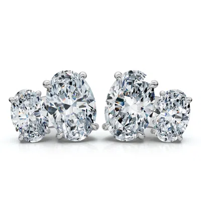 Pompeii3 Certified 3ct Oval Cut Two Stone Diamond Earrings 14k Gold Lab Grown In Metallic