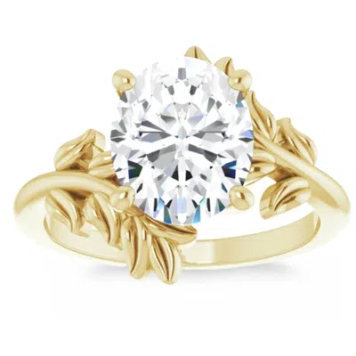 Pompeii3 Certified 3ct Oval Solitaire Diamond Engagement Ring Gold Lab Grown Leaf Floral In Silver