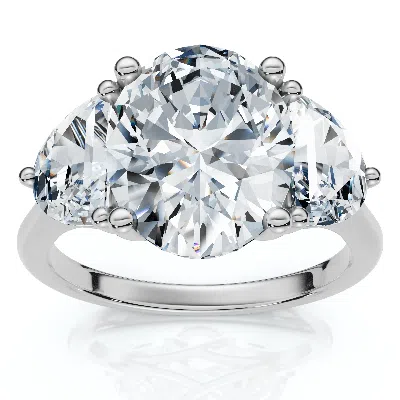 Pompeii3 Certified 3ct Oval Trilogy Diamond Engagement Ring 14k Gold Or Pt Lab Grown In Metallic