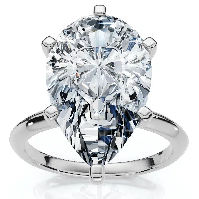 Pompeii3 Certified 3ct Pear Shape Solitaire Diamond Engagement Ring 6-prong Lab Grown In Silver