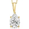 Pompeii3 Certified 3ct Pear Shape Solitaire Lab Grown Diamond Pendant Yellow Gold Necklace In Silver