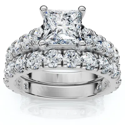 Pompeii3 Certified 3ct Princess Cut Diamond Engagement Ring Set 14k Gold Lab Grown In Silver