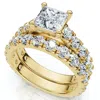 Pompeii3 Certified 3ct Princess Cut Diamond Engagement Ring Set 14k Gold Lab Grown In Gold