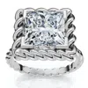 Pompeii3 Certified 3ct Princess Cut Diamond Rope Engagement Ring 14k Gold Or Pt Lab Grown In Silver
