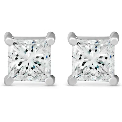 Pompeii3 Certified 3ct Princess Cut Diamond Studs 14k White Gold Lab Grown In Metallic