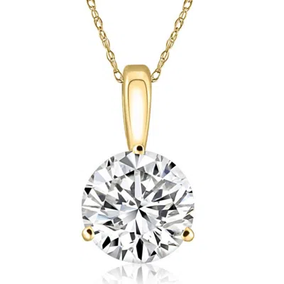 Pompeii3 Certified 3ct Round 3-prong Diamond Pendant 14k Yellow Gold Lab Grown Necklace