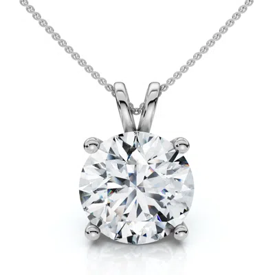 Pompeii3 Certified 3ct Solitaire Round Diamond Pendant 14k Gold Necklace Lab Grown 18" In Metallic
