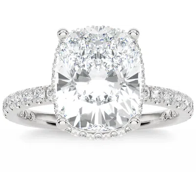 Pompeii3 Certified 4 1/2ct Cushion Diamond Engagement Ring Side Halo 14k Lab Grown In Silver