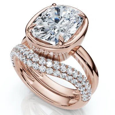 Pompeii3 Certified 4 1/2ct Cushion Pave Andrea Engagement Wedding Ring Set Gold Lab Grown