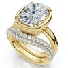 Pompeii3 Certified 4 1/2ct Cushion Pave Engagement Wedding Ring Set 14k Gold Lab Grown In Gold