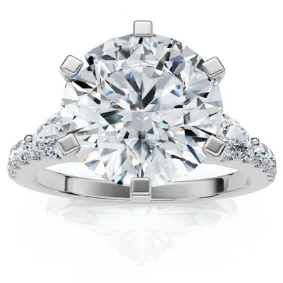 Pompeii3 Certified 4 1/2ct Diamond Engagement Ring Pear Accent 14k Gold Or Pt Lab Grown In Metallic