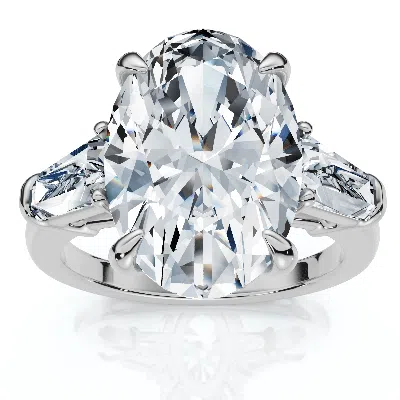 Pompeii3 Certified 4 1/3ct Oval & Baguette Diamond Engagement Ring 14k Gold/pt Lab Grown In Silver