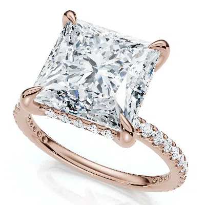 Pompeii3 Certified 4 1/3ct Princess Cut Hidden Halo Engagement Ring 14k Gold/pt Lab Grown