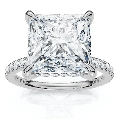 Pompeii3 Certified 4 1/3ct Princess Cut Hidden Halo Engagement Ring 14k Gold/pt Lab Grown In Green