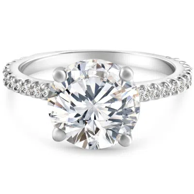 Pompeii3 Certified 4 1/4ct Diamond Engagement Ring 14k Gold Lab Grown With Sidestones In Metallic