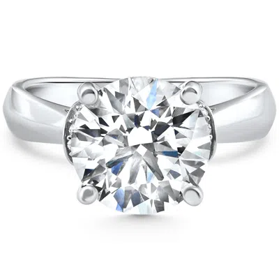 Pompeii3 Certified 4.16ct Cathedral Round Diamond Engagement 14k White Gold Lab Grown In Metallic