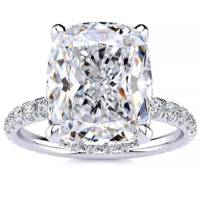 Pompeii3 Certified 4.16ct Elongated Cushion Diamond Side Halo Engagement Ring Gold In Silver